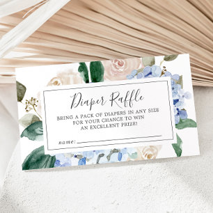 Elegant Blue Hydrangea Baby Shower Diaper Raffle Enclosure Card