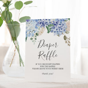 Elegant Blue Hydrangea Baby Shower Diaper Raffle Pedestal Sign