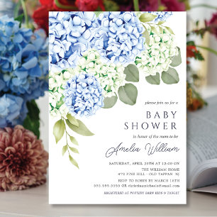 Elegant Blue Hydrangea Baby Shower Invitation 