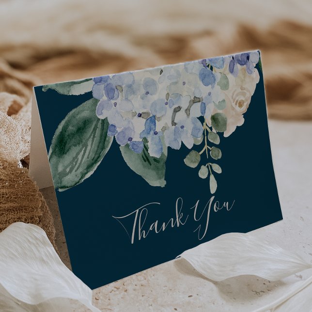 Elegant Blue Hydrangea | Blank Navy Thank You Card (Creator Uploaded)