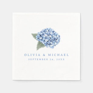 Elegant Blue Hydrangea Bloom Bride & Groom Wedding Napkin