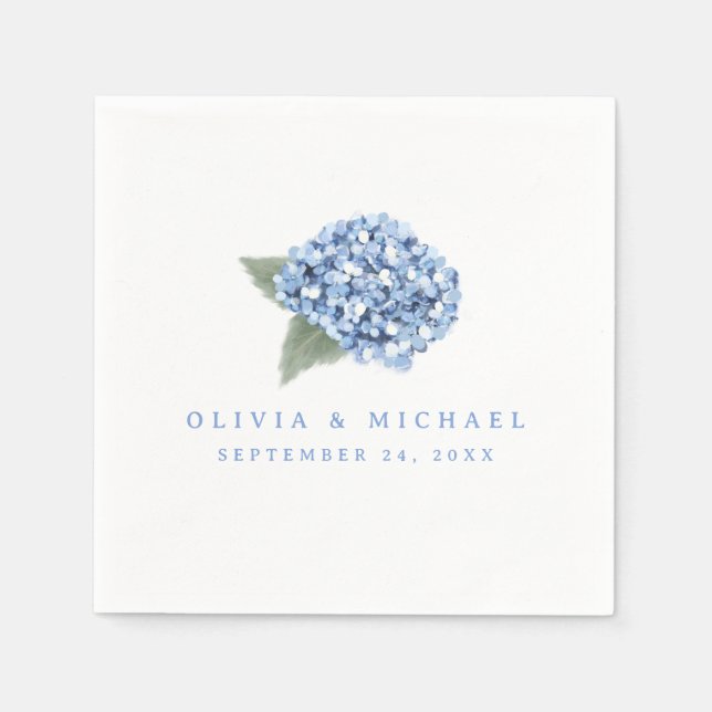 Elegant Blue Hydrangea Bloom Bride & Groom Wedding Napkin (Front)