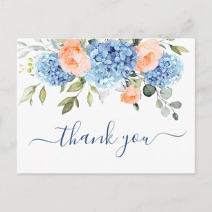 Elegant Blue Hydrangea Blush Pink Roses Thank You Postcard