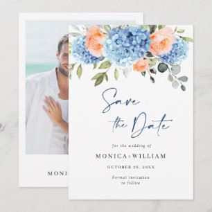 Elegant Blue Hydrangea Blush Roses Floral Wedding Save The Date