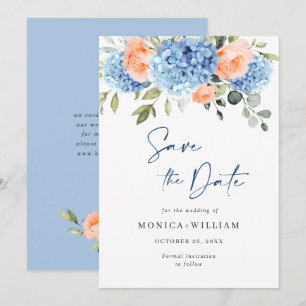 Elegant Blue Hydrangea Blush Roses Floral Wedding Save The Date