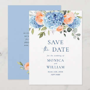 Elegant Blue Hydrangea Blush Roses Floral Wedding Save The Date