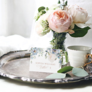 Elegant Blue Hydrangea & Blush Wedding Place Card