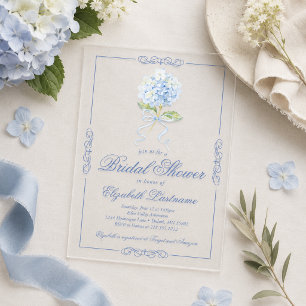 Elegant Blue Hydrangea Bridal Shower Acrylic Invitations