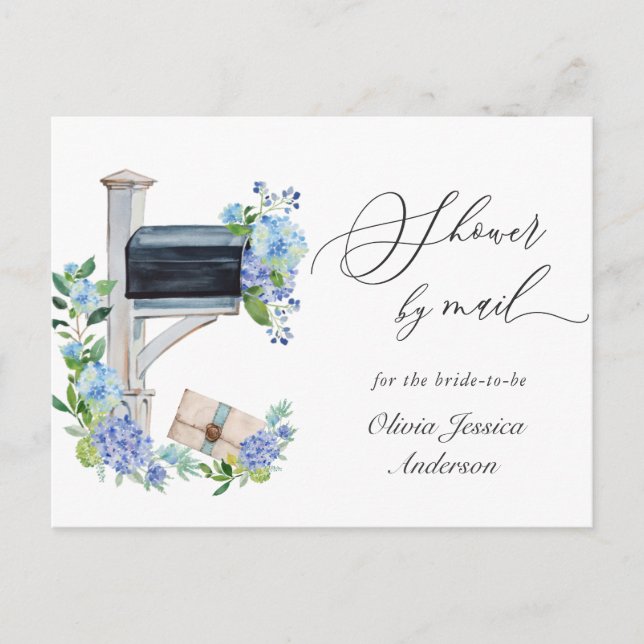 Elegant Blue Hydrangea Bridal Shower By Mail Postcard (Front)