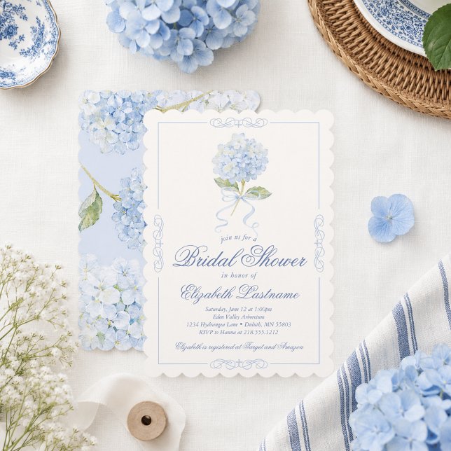 Elegant Blue Hydrangea Bridal Shower Invitation (Elegant Blue Hydrangea Bridal Shower Invitation)