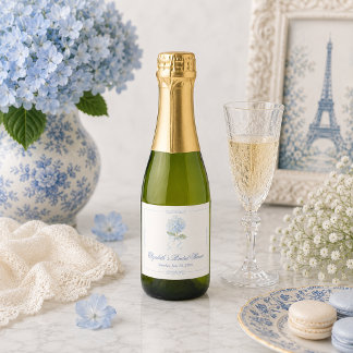 Elegant Blue Hydrangea Bridal Shower Mini Sparkling Wine Label
