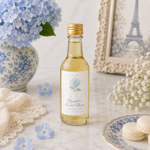Elegant Blue Hydrangea Bridal Shower Mini Wine Label