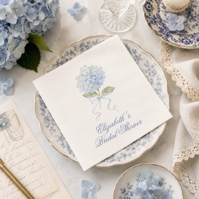 Elegant Blue Hydrangea Bridal Shower  Napkin (Elegant Blue Hydrangea Bridal Shower Napkins)