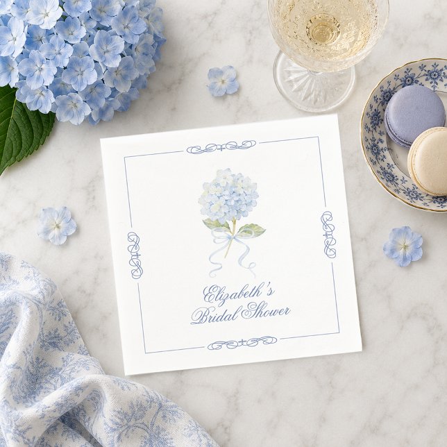 Elegant Blue Hydrangea Bridal Shower  Napkin (Elegant Blue Hydrangea Bridal Shower Napkins)