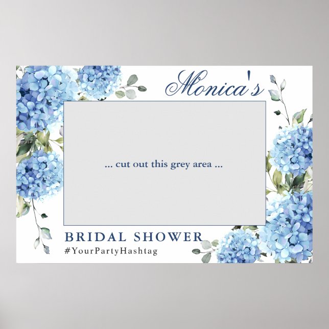 Elegant Blue Hydrangea Bridal Shower Photo Prop Poster (Front)