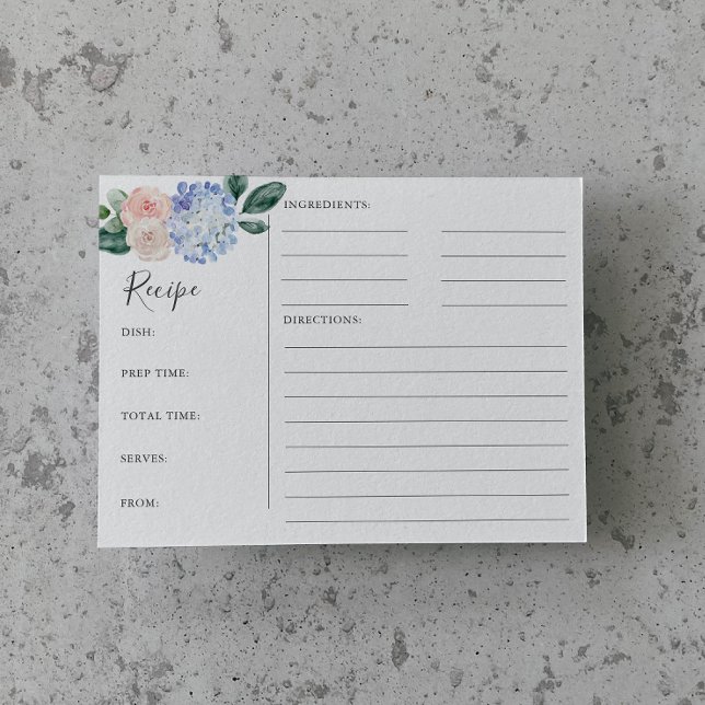Elegant Blue Hydrangea Bridal Shower Recipe Cards (Creator Uploaded)