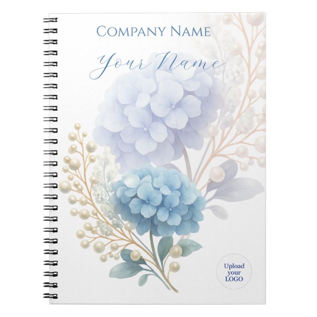 Elegant Blue Hydrangea Business Corporate Logo Notebook (Front)