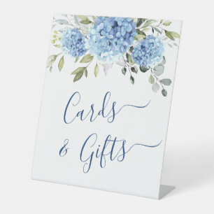 Elegant Blue Hydrangea Cards and Gifts Wedding Pedestal Sign