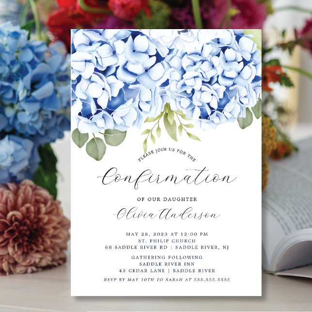 Elegant Blue Hydrangea Confermation Invitation (Creator Uploaded)
