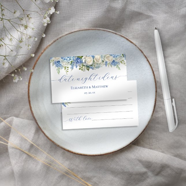Elegant Blue Hydrangea Date Night Ideas Game Enclosure Card (Creator Uploaded)