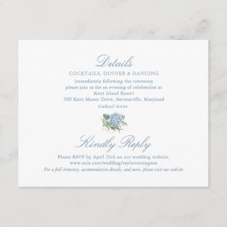 Elegant Blue Hydrangea Details Enclosure Card