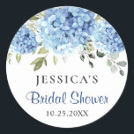 Elegant Blue Hydrangea Eucalyptus Bridal Shower Classic Round Sticker<br><div class="desc">For further customisation,  please click the "customise further" link and use our design tool to modify this template. 
If you need help or matching items,  please contact me.</div>