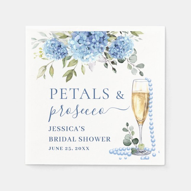 Elegant Blue Hydrangea Eucalyptus Bridal Shower Napkin (Front)