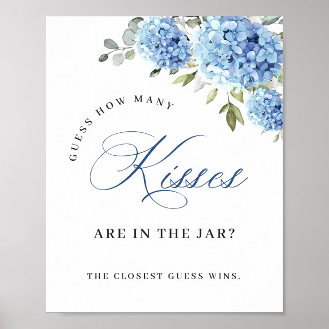Elegant Blue Hydrangea Eucalyptus Bridal Shower Poster (Front)