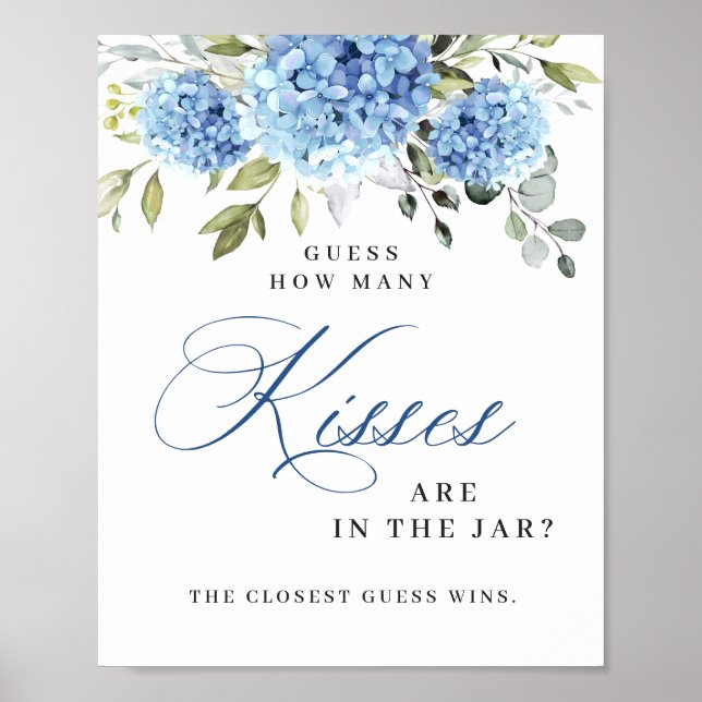 Elegant Blue Hydrangea Eucalyptus Bridal Shower Poster (Front)