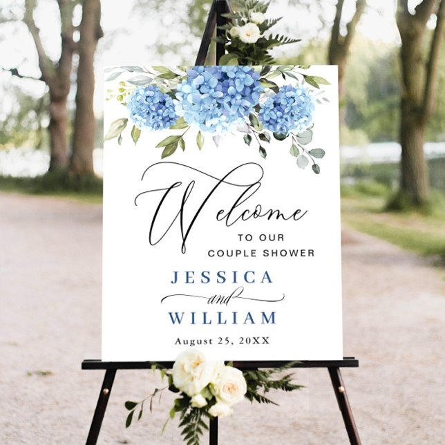 Elegant Blue Hydrangea Eucalyptus Couple Shower Poster (Creator Uploaded)