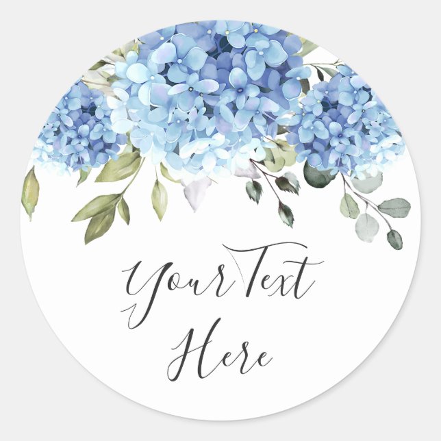 Elegant Blue Hydrangea Eucalyptus Custom Classic Round Sticker (Front)