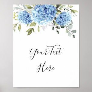 Elegant Blue Hydrangea Eucalyptus Custom Sign