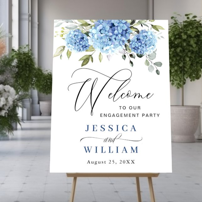 Elegant Blue Hydrangea Eucalyptus Engagement Party Poster (Creator Uploaded)