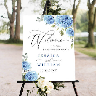 Elegant Blue Hydrangea Eucalyptus Engagement Party Poster