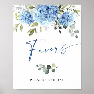 Elegant Blue Hydrangea Eucalyptus Favors Sign