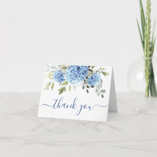 Elegant Blue Hydrangea Eucalyptus  Flowers Simple  Thank You Card