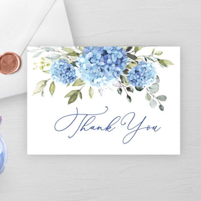 Elegant Blue Hydrangea Eucalyptus Flowers Simple  Thank You Card (Creator Uploaded)