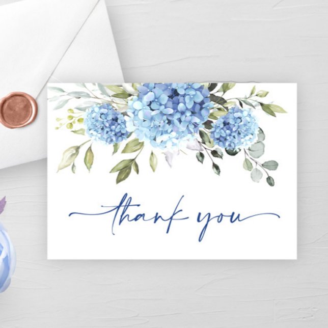 Elegant Blue Hydrangea Eucalyptus Flowers Simple  Thank You Card (Creator Uploaded)