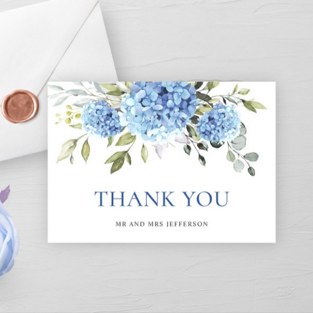 Elegant Blue Hydrangea Eucalyptus Flowers Simple  Thank You Card (Creator Uploaded)
