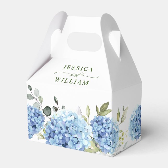 Elegant Blue Hydrangea Eucalyptus Gift Wedding Favour Box (Front Side)