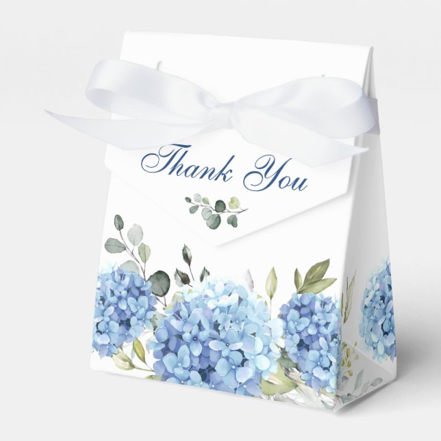 Elegant Blue Hydrangea Eucalyptus Gift Wedding Favour Box (Front Side)
