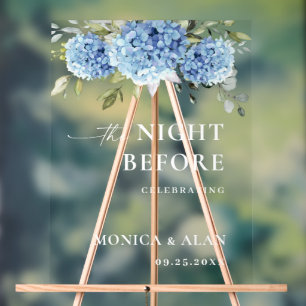 Elegant Blue Hydrangea Eucalyptus REHEARSAL DINNER Acrylic Sign