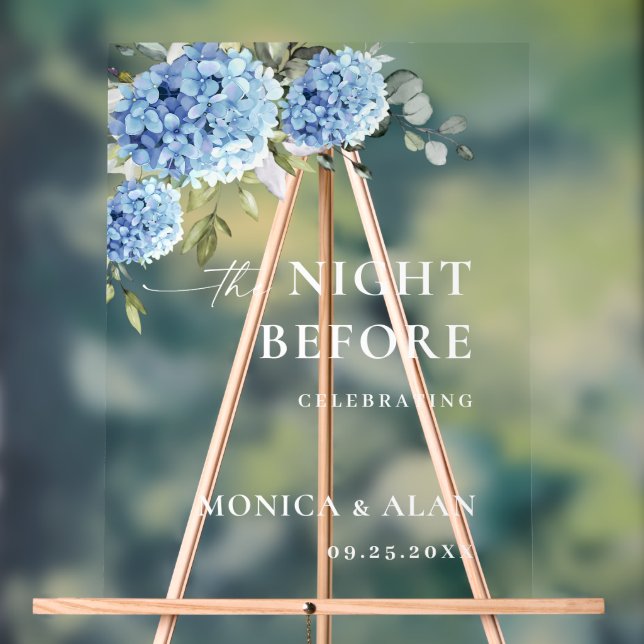 Elegant Blue Hydrangea Eucalyptus REHEARSAL DINNER Acrylic Sign (Neutral)