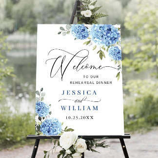 Elegant Blue Hydrangea Eucalyptus REHEARSAL DINNER Poster