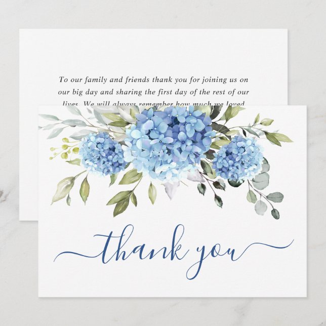 Elegant Blue Hydrangea Eucalyptus Thank You Card (Front/Back)