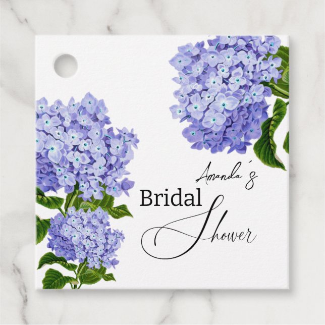 Elegant Blue Hydrangea Floral Bridal Shower Favour Tags (Front)