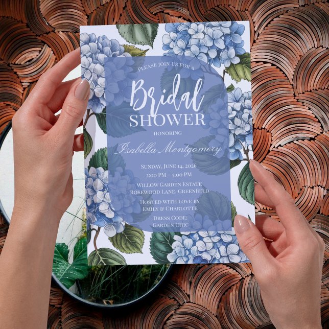 Elegant Blue Hydrangea Floral Bridal Shower Invitation (Elegant Blue Hydrangea Floral Bridal Shower Invitations)