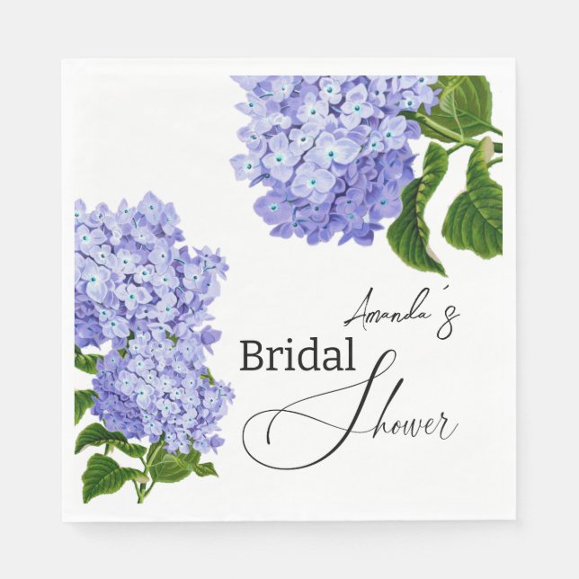Elegant Blue Hydrangea Floral Bridal Shower Napkin (Front)