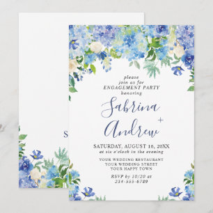 Elegant Blue Hydrangea Floral ENGAGEMENT PARTY Invitation