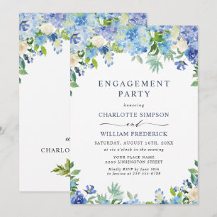 Elegant Blue Hydrangea Floral ENGAGEMENT PARTY Invitation